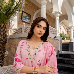 Women's Printed Chanderi Kurti Set with Printed Dupatta