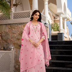 Women's Printed Chanderi Kurti Set with Printed Dupatta
