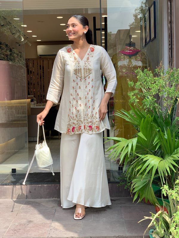 Silk Kurta Set With Silk Plazzo & Inner