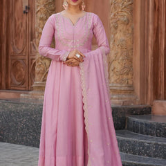 Women's Vichitra Silk Embroidered Kurta Palazzo & Dupatta Set
