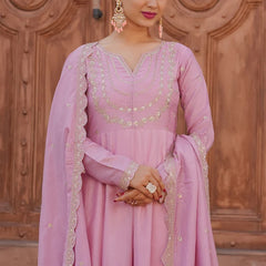 Women's Vichitra Silk Embroidered Kurta with Palazzo Pant & Dupatta Set