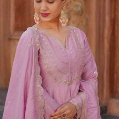 Women's Vichitra Silk Embroidered Kurta Palazzo & Dupatta Set