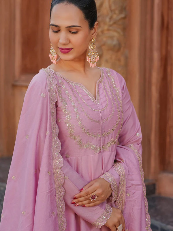 Women's Vichitra Silk Embroidered Kurta with Palazzo Pant & Dupatta Set