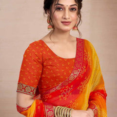 Women's Bandhani Silk Georgette Saree with Matching Blouse Piece