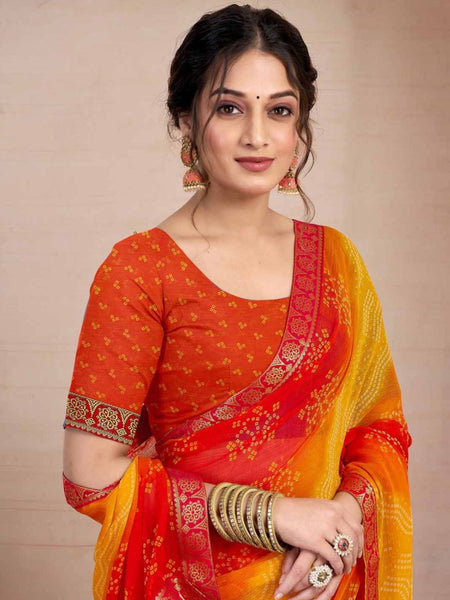 Women's Bandhani Silk Georgette Saree with Matching Blouse Piece