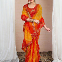 Women's Bandhani Silk Georgette Saree with Matching Blouse Piece