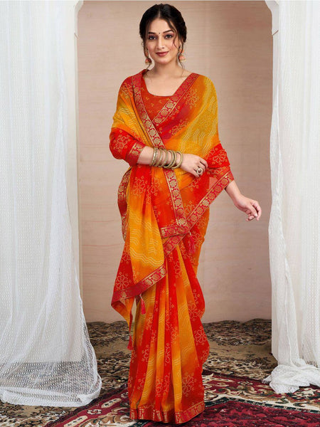 Women's Bandhani Silk Georgette Saree with Matching Blouse Piece