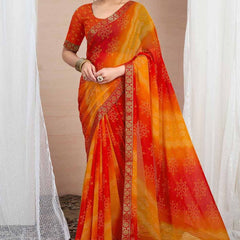 Women's Bandhani Silk Georgette Saree with Matching Blouse Piece