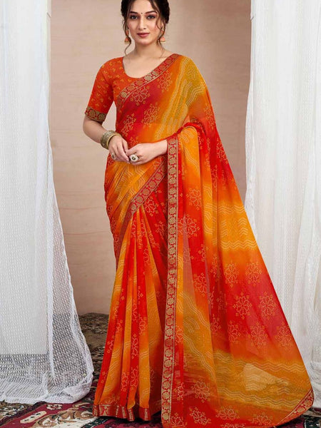 Women's Bandhani Silk Georgette Saree with Matching Blouse Piece