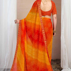 Women's Bandhani Silk Georgette Saree with Matching Blouse Piece
