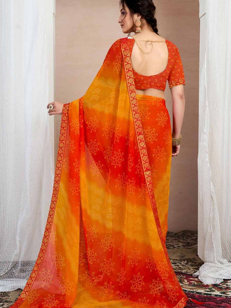 Women's Bandhani Silk Georgette Saree with Matching Blouse Piece