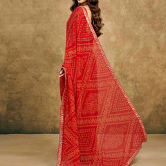 Women's Festive Bandhej Lace Border Ethnic Saree with Matching Blouse Piece