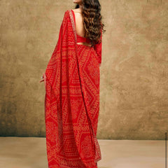 Women's Festive Bandhej Lace Border Ethnic Saree with Matching Blouse Piece