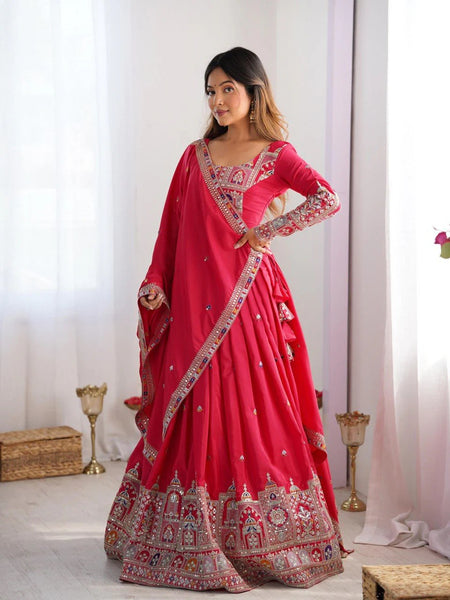 Women's Chinon Embroidered Sequin Lehenga Choli with Dupatta