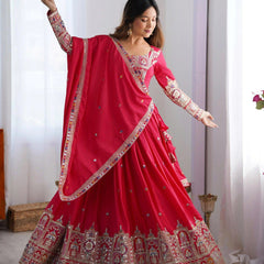 Women's Chinon Embroidered Sequin Lehenga Choli with Dupatta