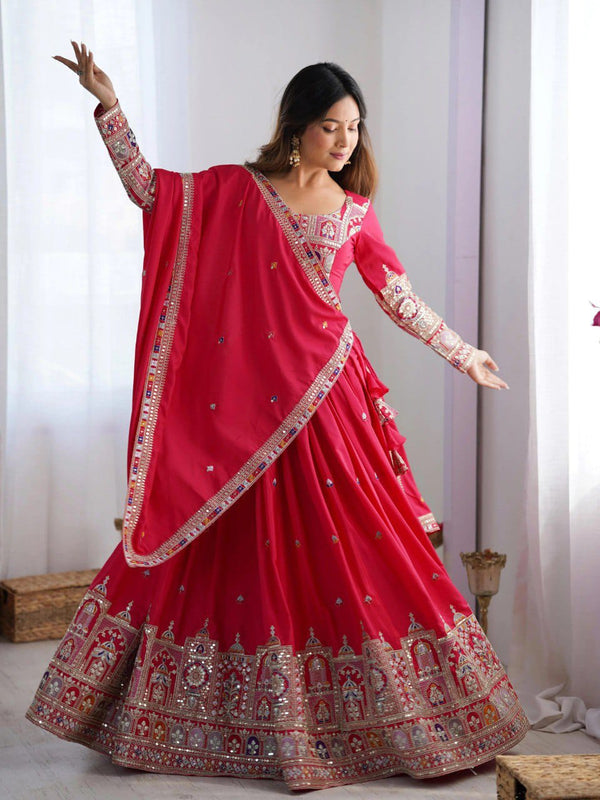 Women's Chinon Embroidered Sequin Lehenga Choli with Dupatta
