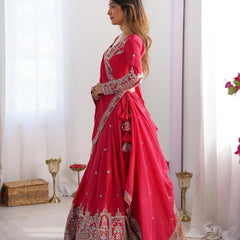 Women's Chinon Embroidered Sequin Lehenga Choli with Dupatta