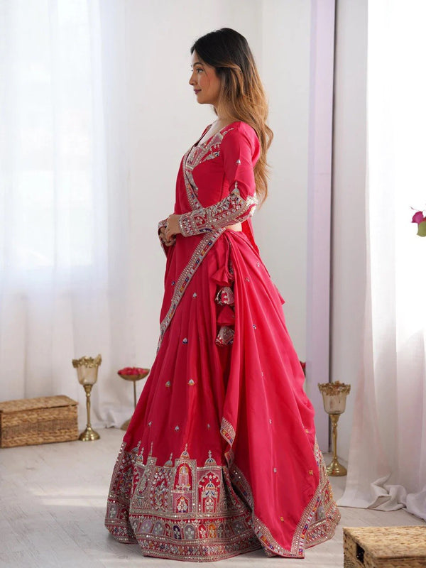 Women's Chinon Embroidered Sequin Lehenga Choli with Dupatta