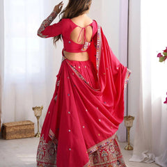 Women's Chinon Embroidered Sequin Lehenga Choli with Dupatta