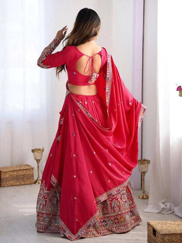 Women's Chinon Embroidered Sequin Lehenga Choli with Dupatta