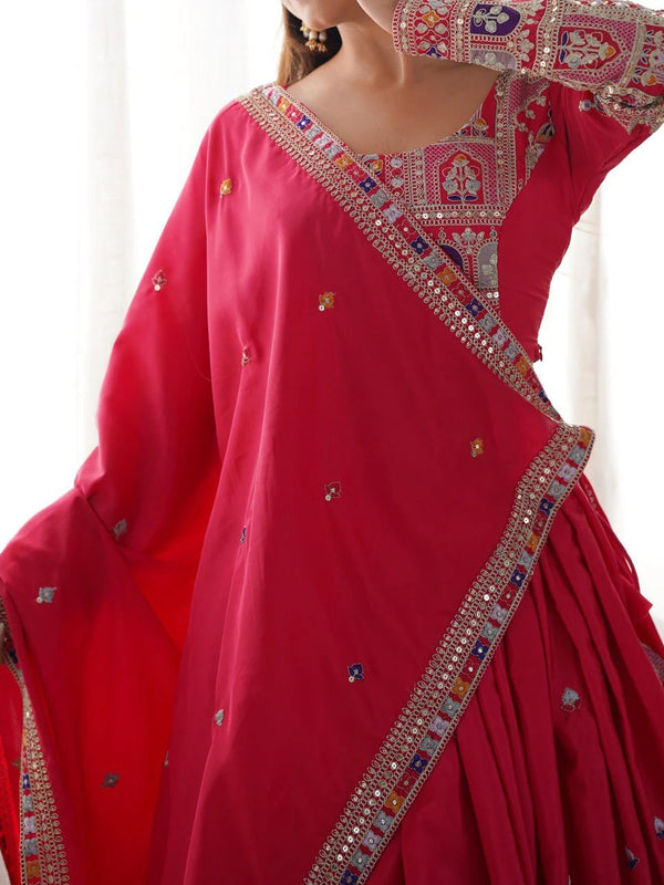 Women's Chinon Embroidered Sequin Lehenga Choli with Dupatta