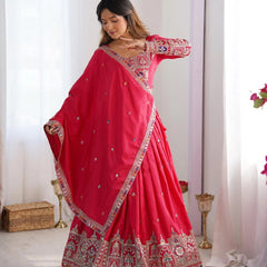 Women's Chinon Embroidered Sequin Lehenga Choli with Dupatta