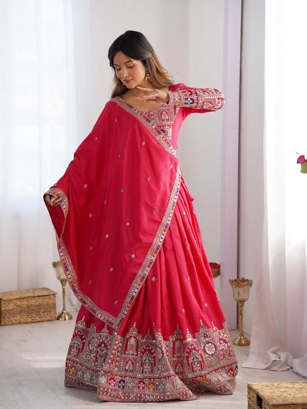 Women's Chinon Embroidered Sequin Lehenga Choli with Dupatta
