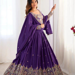 Women's Chinon Embroidered Sequin Lehenga Choli with Dupatta