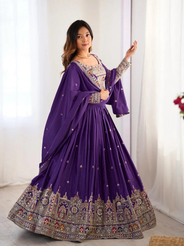 Women's Chinon Embroidered Sequin Lehenga Choli with Dupatta