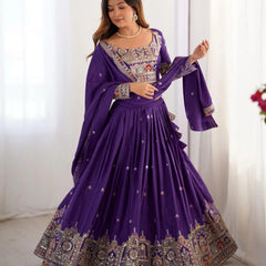Women's Chinon Embroidered Sequin Lehenga Choli with Dupatta