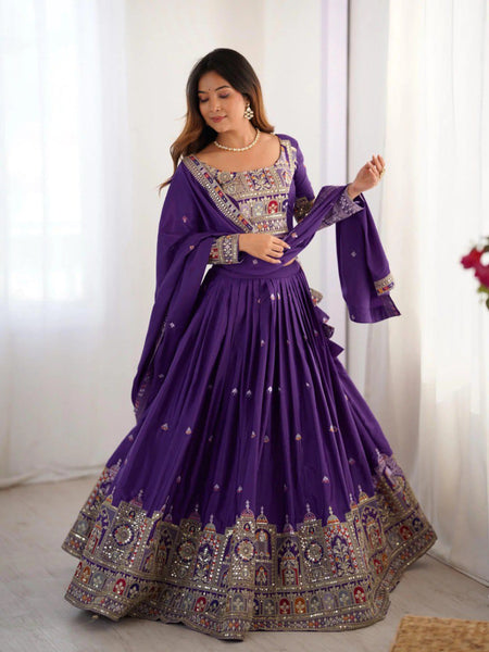Women's Chinon Embroidered Sequin Lehenga Choli with Dupatta