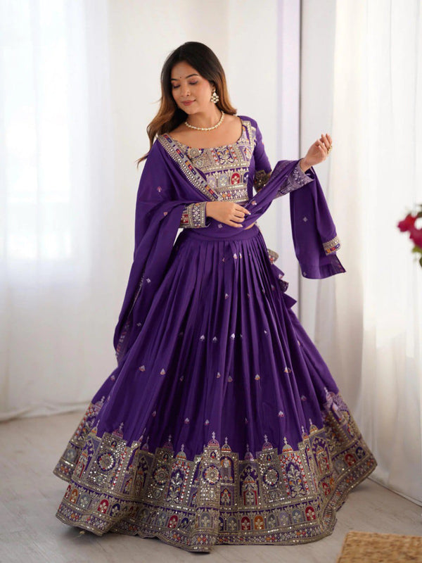 Women's Chinon Embroidered Sequin Lehenga Choli with Dupatta