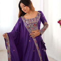 Women's Chinon Embroidered Sequin Lehenga Choli with Dupatta