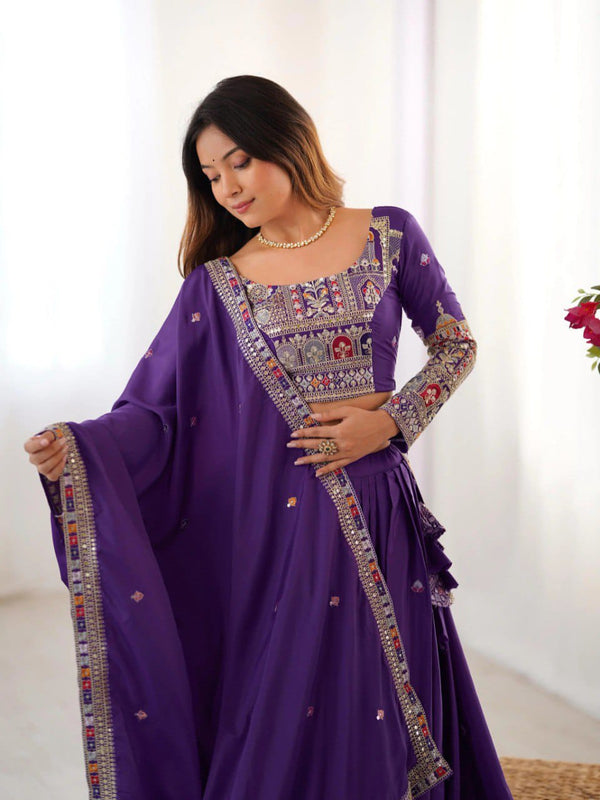 Women's Chinon Embroidered Sequin Lehenga Choli with Dupatta