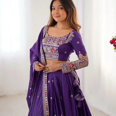Women's Chinon Embroidered Sequin Lehenga Choli with Dupatta