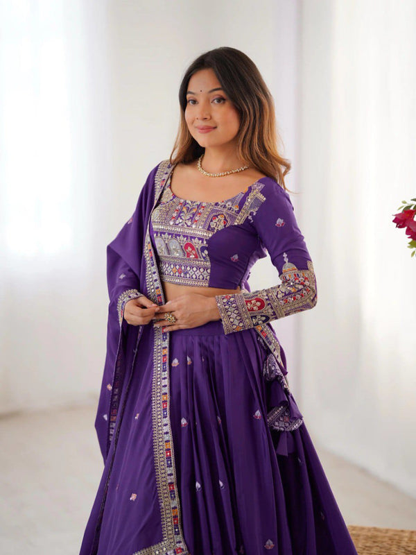 Women's Chinon Embroidered Sequin Lehenga Choli with Dupatta
