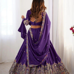 Women's Chinon Embroidered Sequin Lehenga Choli with Dupatta