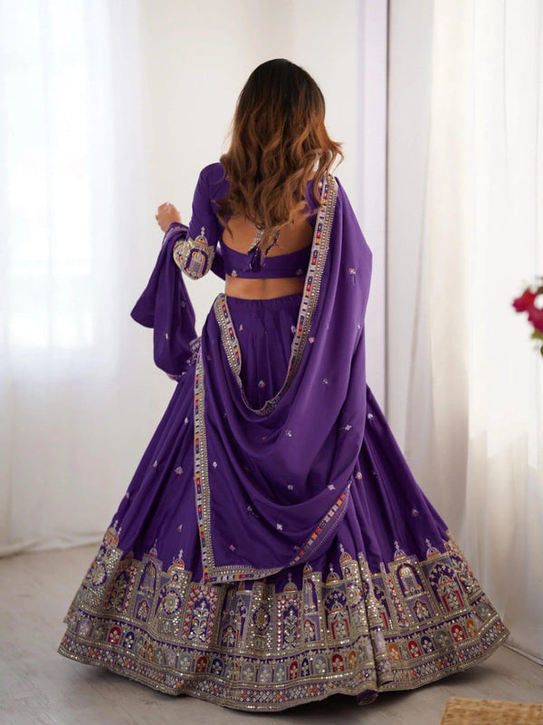 Women's Chinon Embroidered Sequin Lehenga Choli with Dupatta