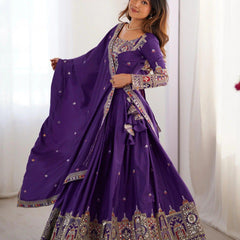 Women's Chinon Embroidered Sequin Lehenga Choli with Dupatta