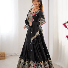 Women's Chinon Embroidered Sequin Lehenga Choli with Dupatta