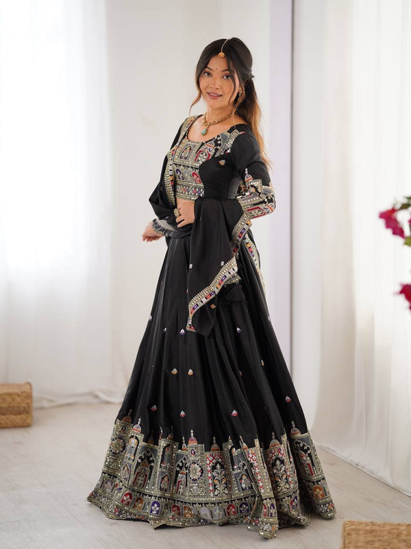 Women's Chinon Embroidered Sequin Lehenga Choli with Dupatta