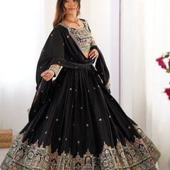 Women's Chinon Embroidered Sequin Lehenga Choli with Dupatta
