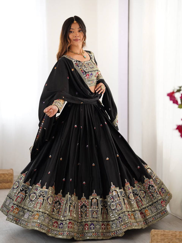Women's Chinon Embroidered Sequin Lehenga Choli with Dupatta