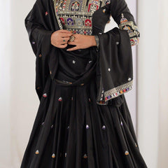 Women's Chinon Embroidered Sequin Lehenga Choli with Dupatta