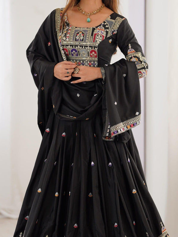 Women's Chinon Embroidered Sequin Lehenga Choli with Dupatta
