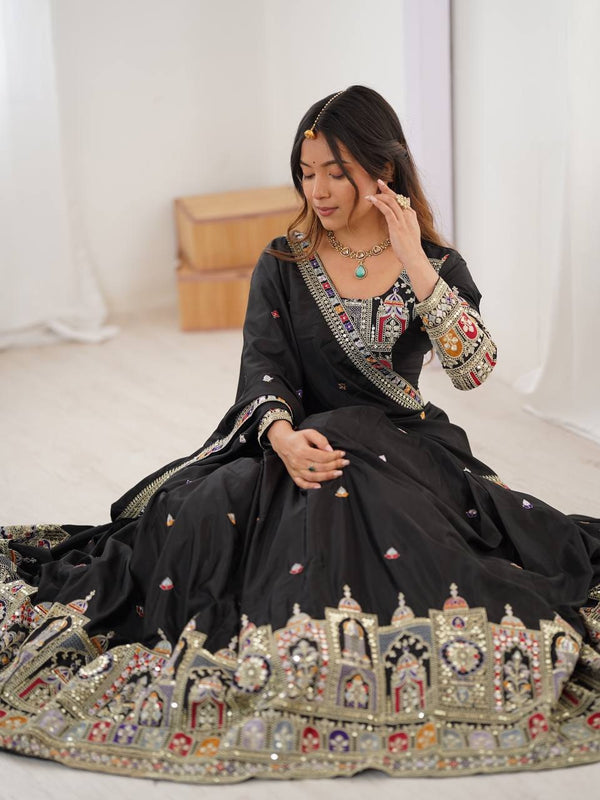 Women's Chinon Embroidered Sequin Lehenga Choli with Dupatta