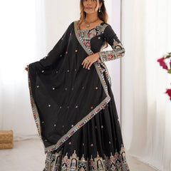 Women's Chinon Embroidered Sequin Lehenga Choli with Dupatta