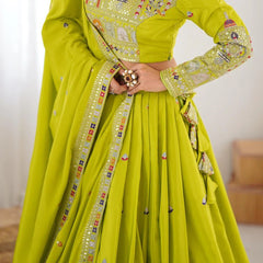Women's Chinon Embroidered Sequin Lehenga Choli with Dupatta