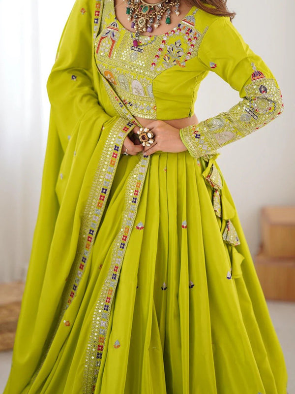 Women's Chinon Embroidered Sequin Lehenga Choli with Dupatta