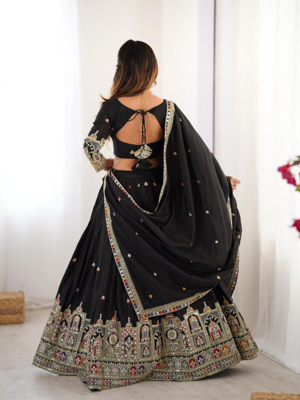 Women's Chinon Embroidered Sequin Lehenga Choli with Dupatta